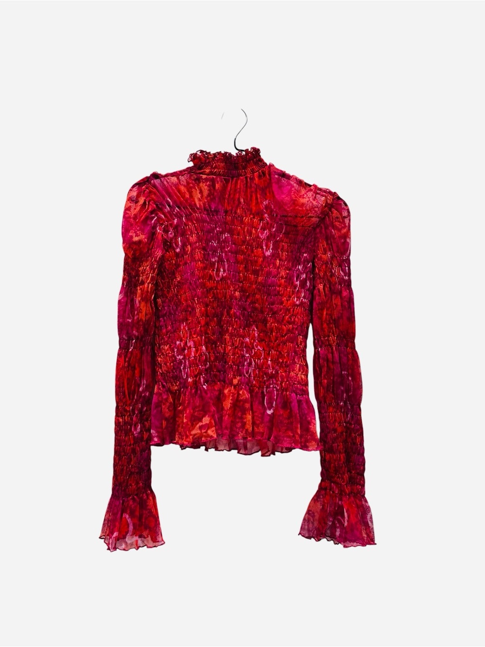 Free People Sheer Mesh Smocked Ruffle Long-Sleeve Top